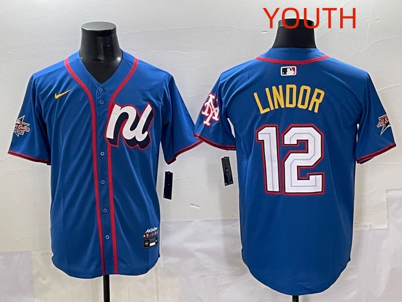 Youth 2025 New York Mets #12 Lindor Blue All star Nike MLB Jersey style 005
